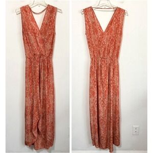 Karen Grimaldi Maxi Dress M Silk Sleeveless Red Snake Front Slit‎ Party Dinner